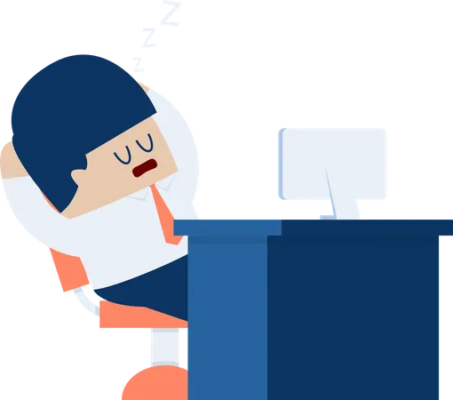 Tired businessman falls asleep at his desk  Illustration