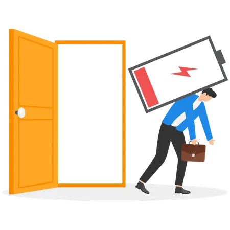 Tired businessman leaves office  Illustration
