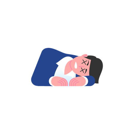 Tired businessman lies on table  Illustration