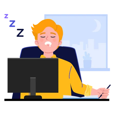 Tired Businessman sleeping in office  Illustration