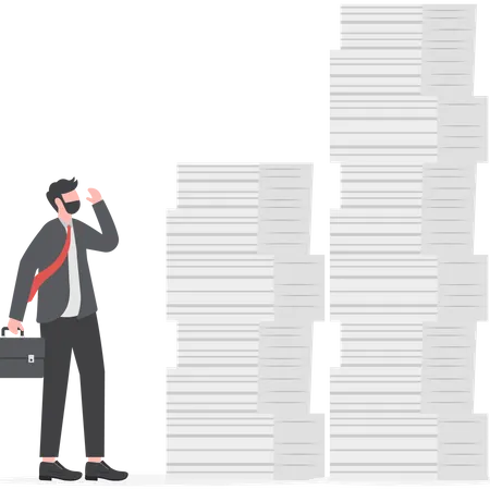 Tired Businessman Stress With The Piles Of Paper Document Around Overwork Concept Modern Vector Illustration Illustration