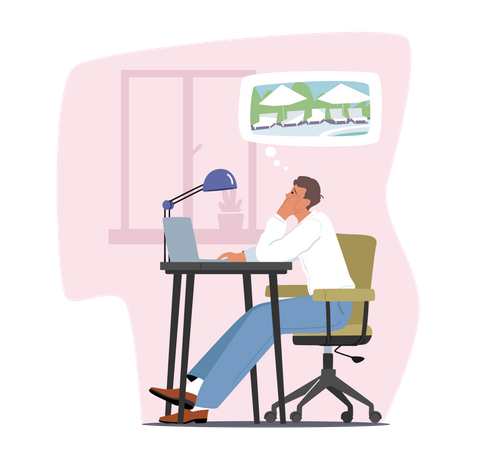Tired Businessman Thinking About Trip  Illustration