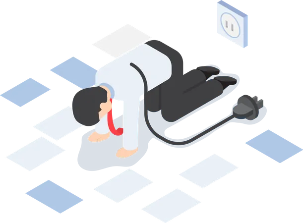 Tired businessman unplug and stop working Illustration
