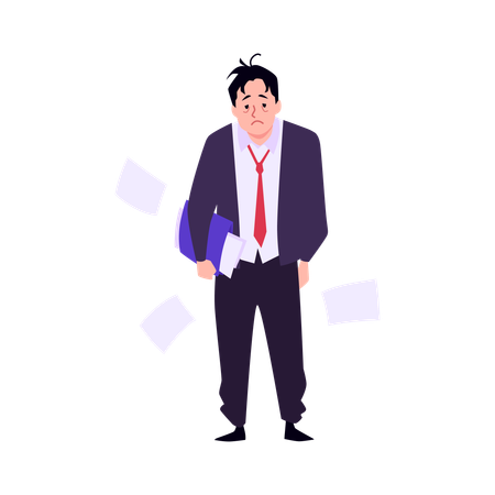 Tired businessman with documents folder  Illustration