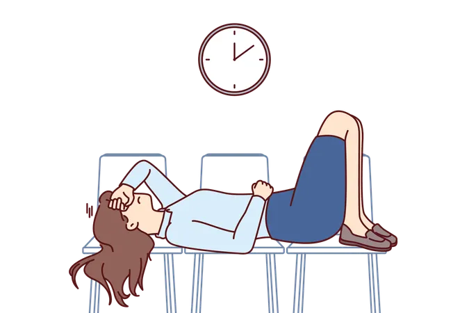 Tired businesswoman is sleeping on desk table  Illustration