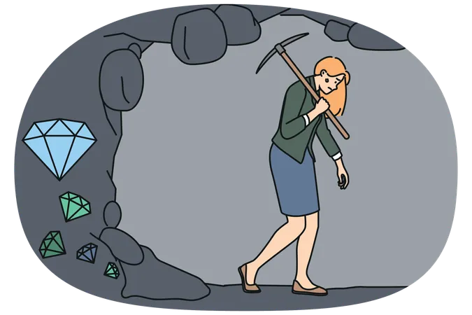 Tired businesswoman quit struggle with diamonds digging feeling exhausted and overwhelmed with work  Illustration