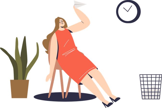 Tired businesswoman throwing paper planes Illustration