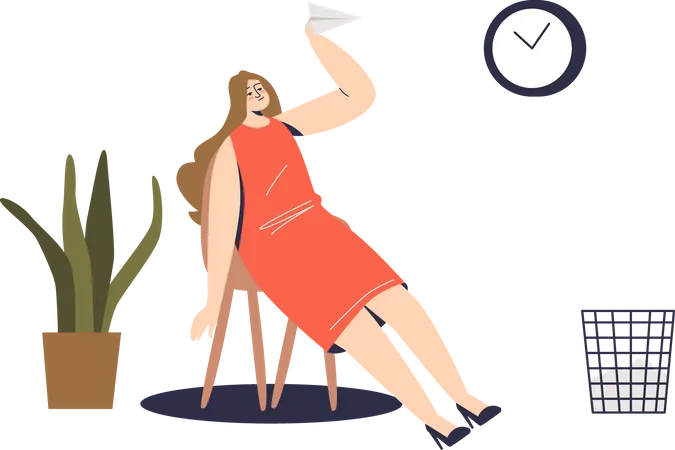 Tired businesswoman throwing paper planes  Illustration