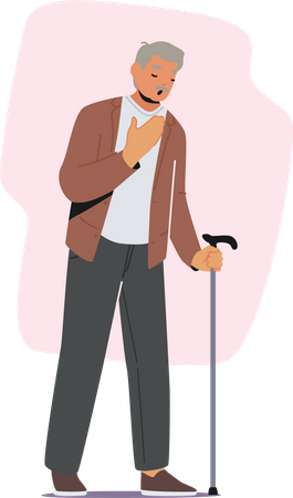 Tired elderly man with walking while yawning Illustration