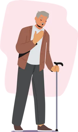 Tired elderly man with walking while yawning  Illustration