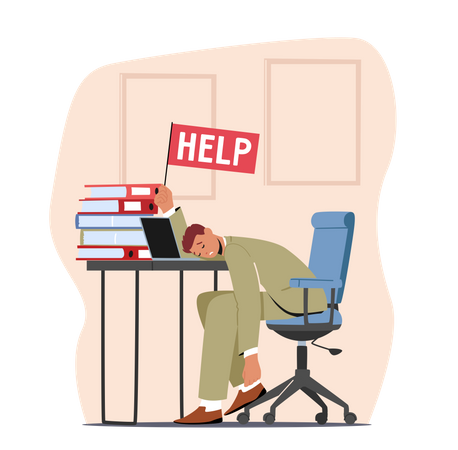 Tired Employee At Office Illustration