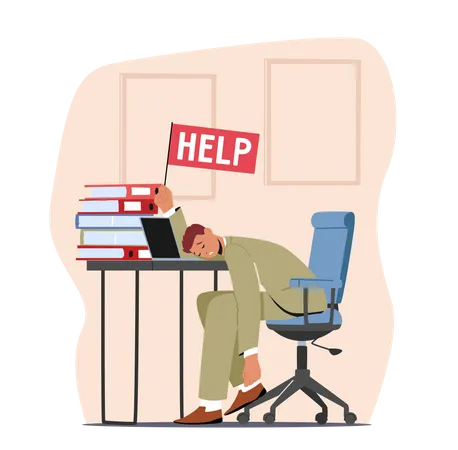 Tired Employee At Office  Illustration