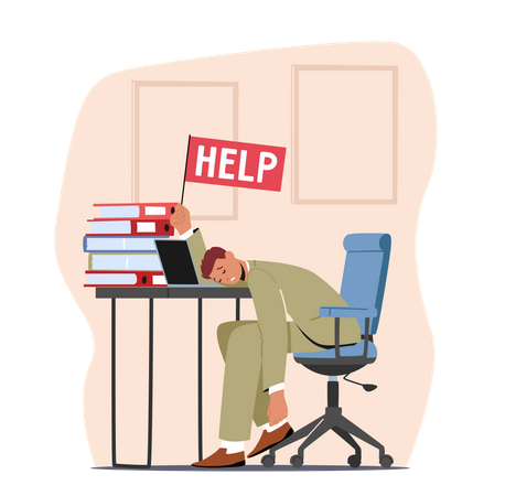 Tired Employee At Office  Illustration