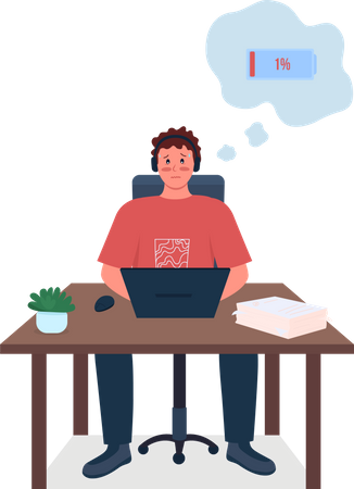 Tired employee at work desk  Illustration