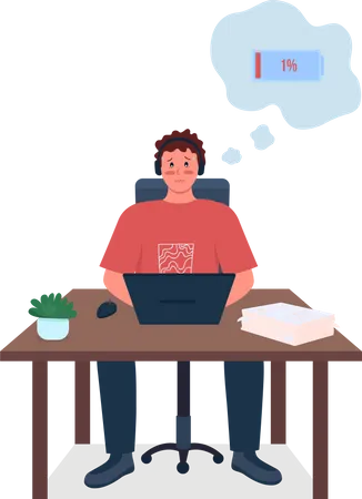 Tired employee at work desk  Illustration