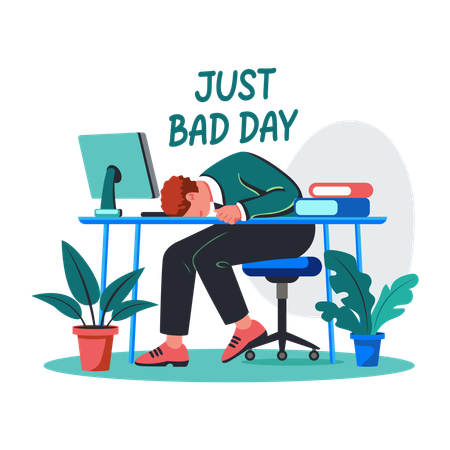 Tired employee lying on his desk  Illustration