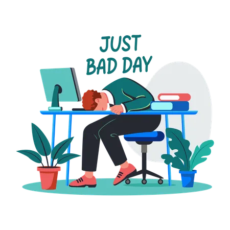 Tired employee lying on his desk  Illustration