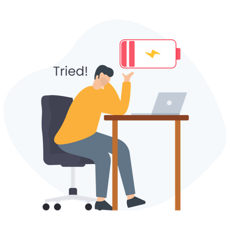 Tired employee sitting in office  Illustration