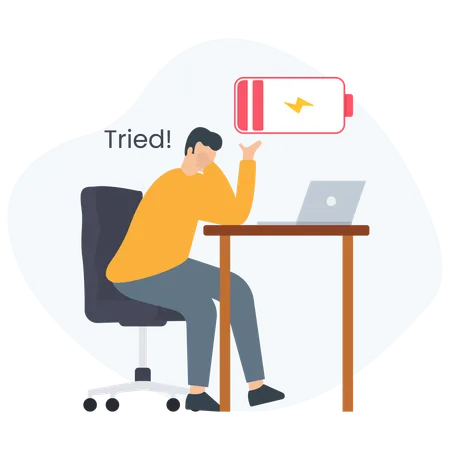 Tired employee sitting in office  Illustration