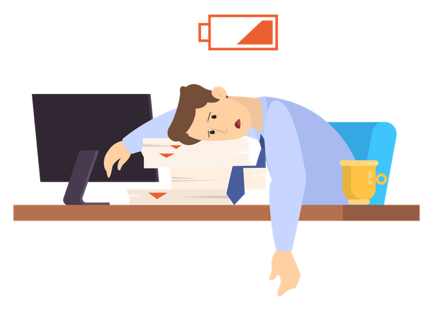 Tired Employee sleep on the desk in office Illustration