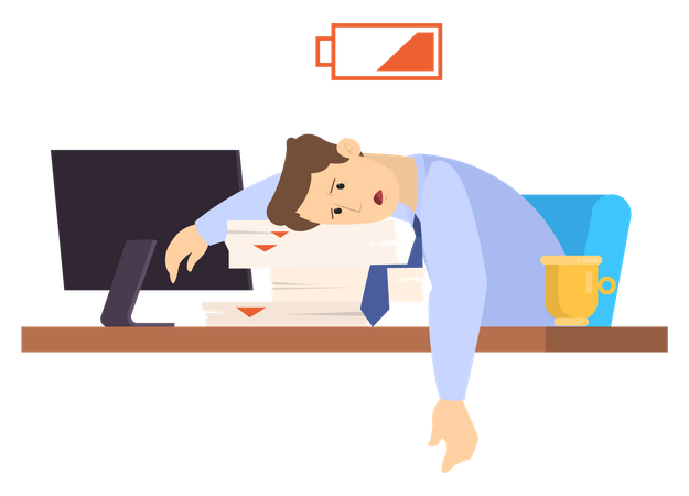 Tired Employee sleep on the desk in office  Illustration