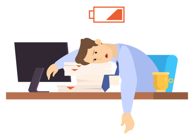 Tired Employee sleep on the desk in office  Illustration