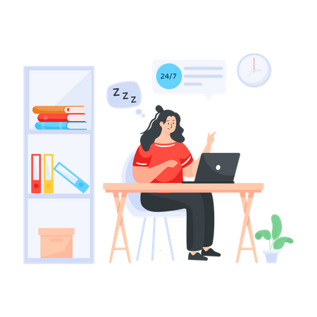 Tired Employee working in office Illustration