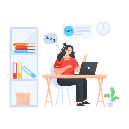 Tired Employee working in office  Illustration