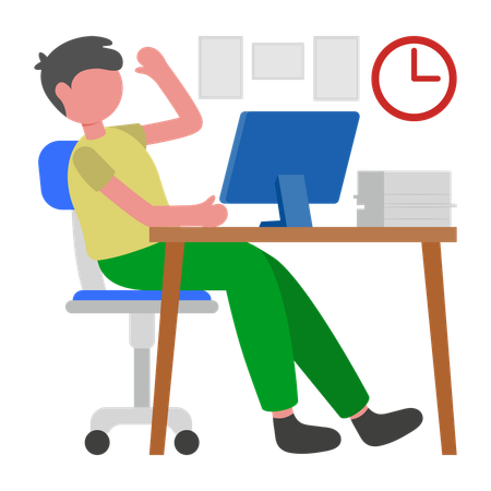 Tired Employee working late night  Illustration