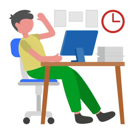 Tired Employee working late night  Illustration