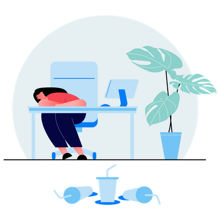 Tired female manager in office  Illustration