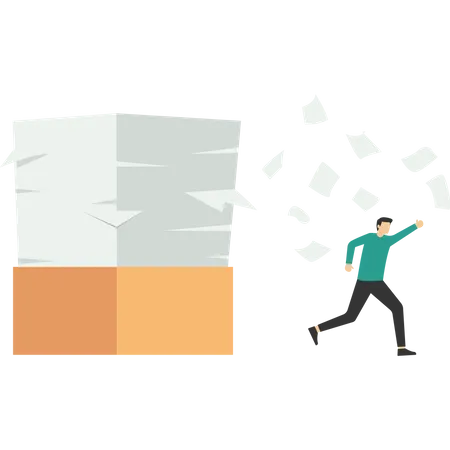 Overworked Or Overworked Panic Attack Or Shock Stressed And Tired From Problems And Troubles Tired And Anxious Exhausted And Depression Concept A Scared Businessman Running From Documents Illustration