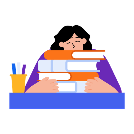 Tired girl sleeping on book  Illustration