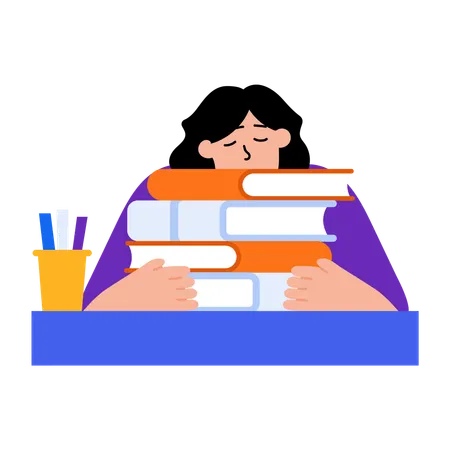 Tired girl sleeping on book  Illustration