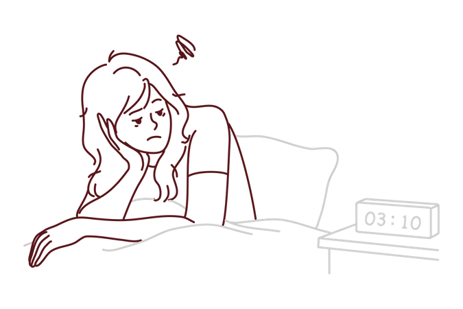 Tired girl watching alarm clock Illustration