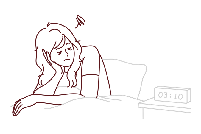 Tired girl watching alarm clock  Illustration