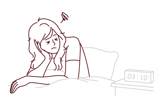 Tired girl watching alarm clock  Illustration