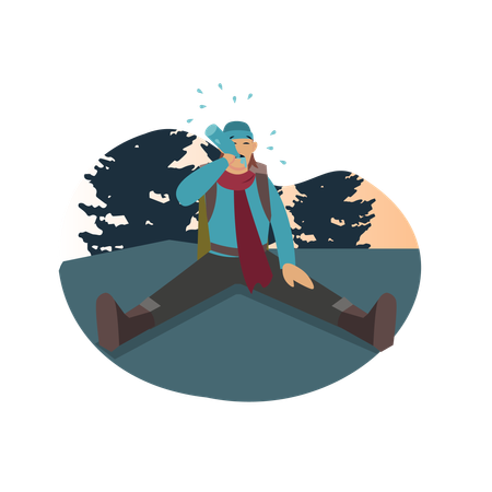 Tired hiker drinking water  Illustration