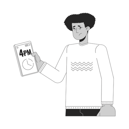 Tired hispanic man checking time on phone  Illustration
