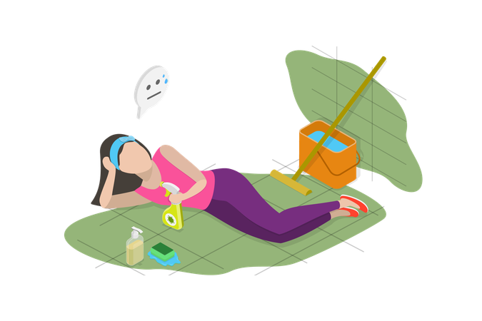 Tired Housewife lying on floor  Illustration