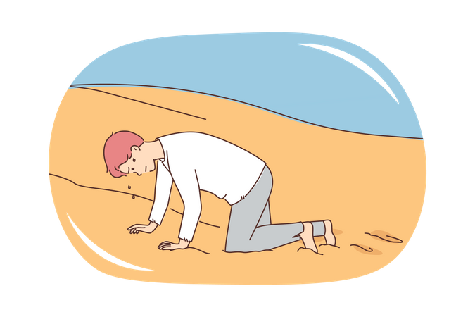 Tired man in desert Illustration
