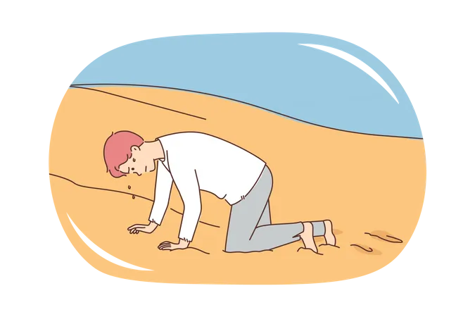 Tired man in desert  Illustration