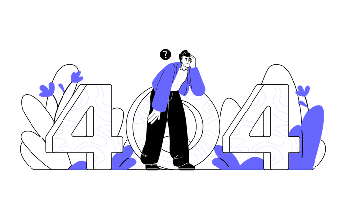 Tired man looking for something through number 404  Illustration