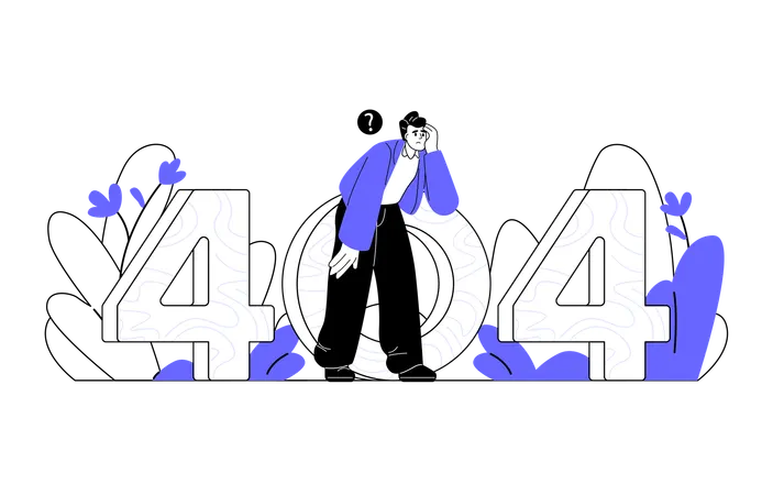 Tired man looking for something through number 404  Illustration