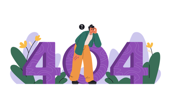 Tired man looking for something through number 404  Illustration