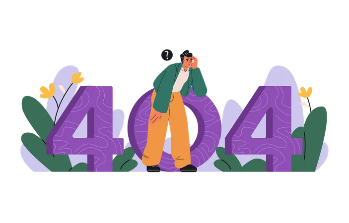 Tired man looking for something through number 404  Illustration