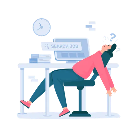 A Tired Man While Looking For A Job Online Flat Illustration Illustration