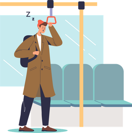 Tired man sleeping in subway train  Illustration