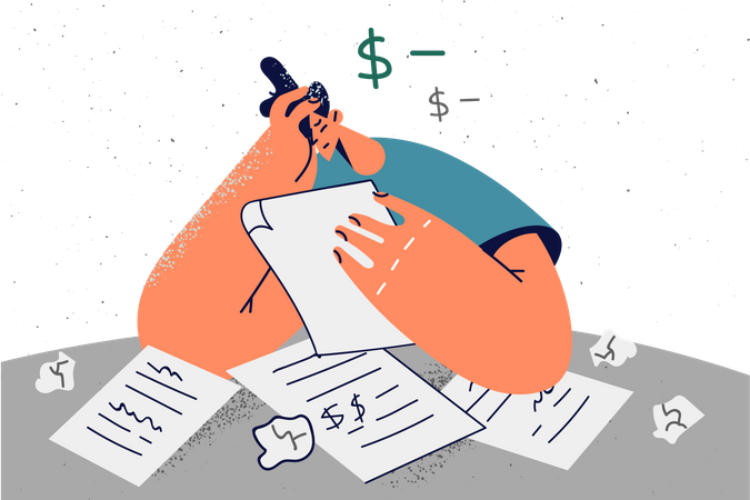 Tired man with work Illustration