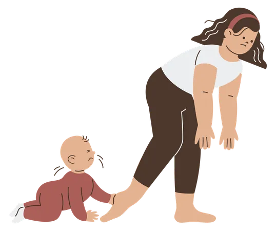 Tired mother with kid  Illustration